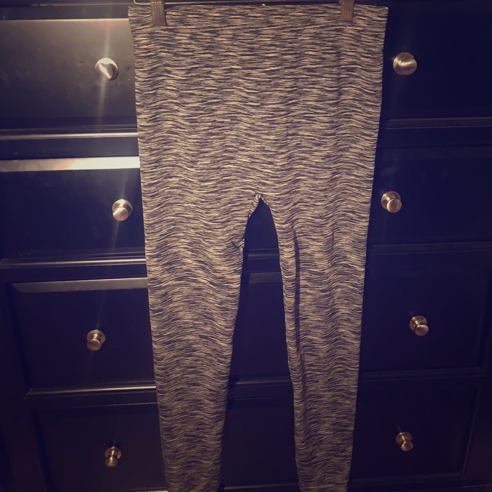 Grey, white, and black stretch leggings